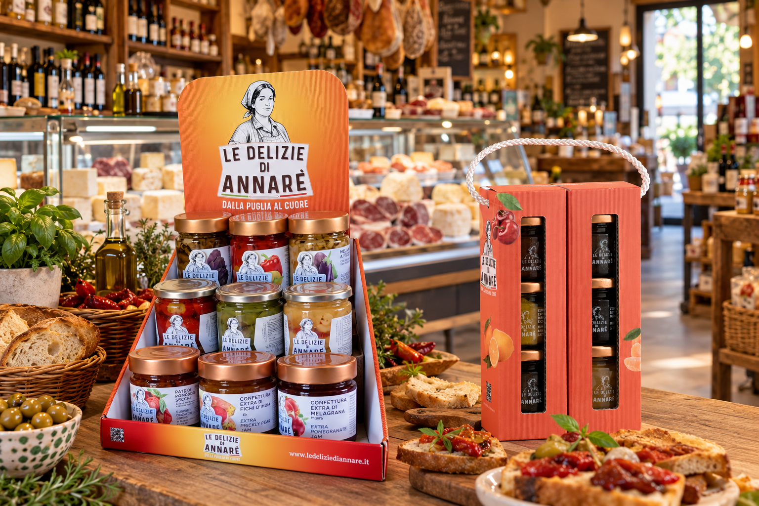 Espositori Le Delizie di Annarè con conserve e specialità in una gastronomia